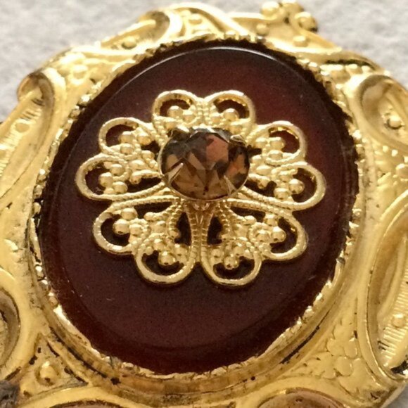 Vintage Victorian Revival Signed Holly Hill Scarf Clip Goldtone Royalcore - Picture 10 of 15